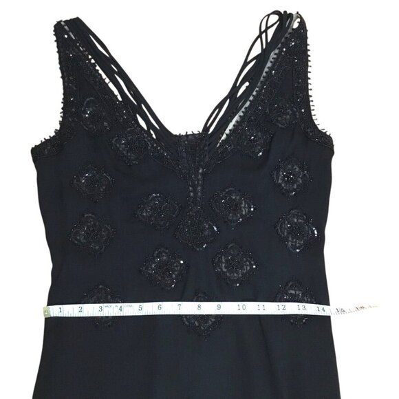 Vintage BADGLEY MISCHKA Black Silk Chiffon Hand Beaded Cocktail Evening Dress 8 - Picture 4 of 9